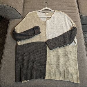 Easel Nylon Blend Knit Gray Cream Colorblock Oversized Sweater Medium